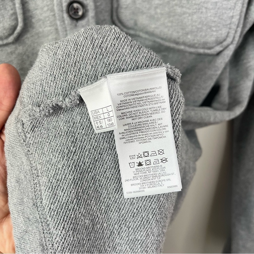 Brooks Brothers 1818 Men's Large Gray French Terry Shacket Cotton Shirt Jacket - Picture 8 of 9